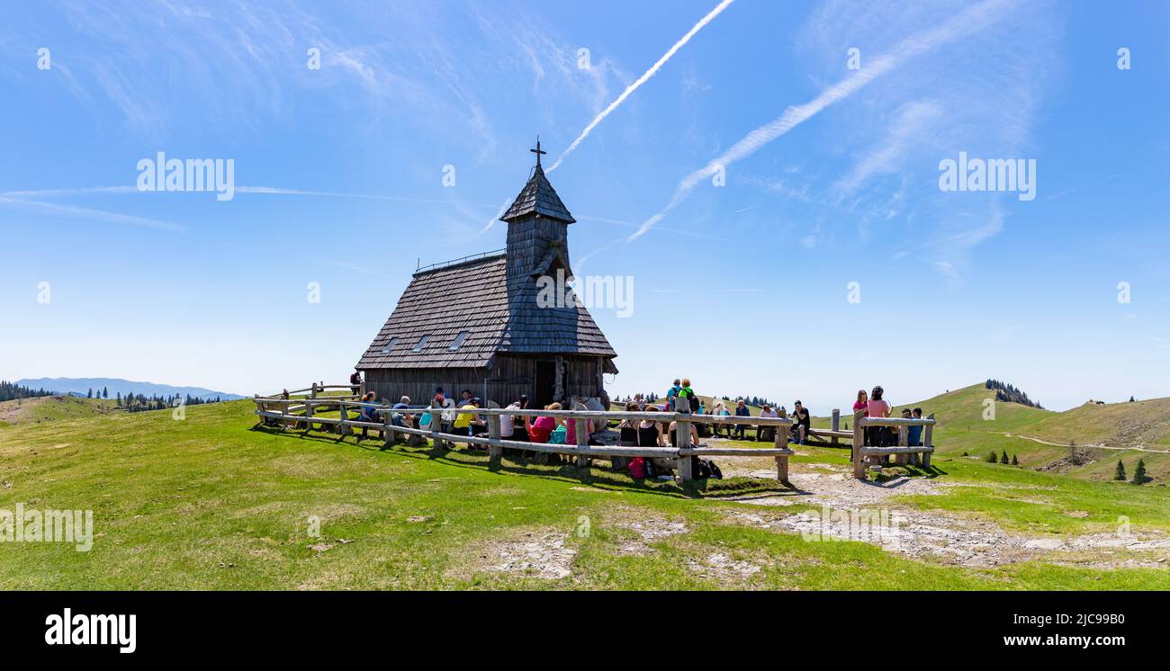 A picture of the Chapel of Mary of the Snows on Velika Planina, or Big Pasture Plateau. Stock Photo