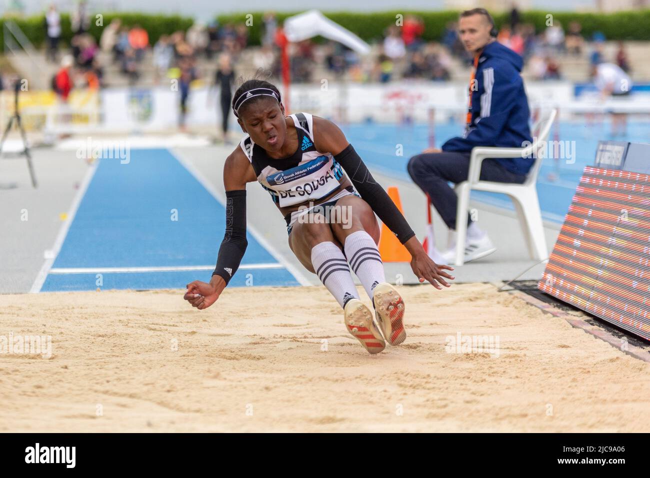 Long jumper Agate De Sousa of Saint Thomas competing at the P-T-S athletics meeting in the sports site of x-bionic sphere® in Šamorín, Slovakia, 9. June 2022 Stock Photo