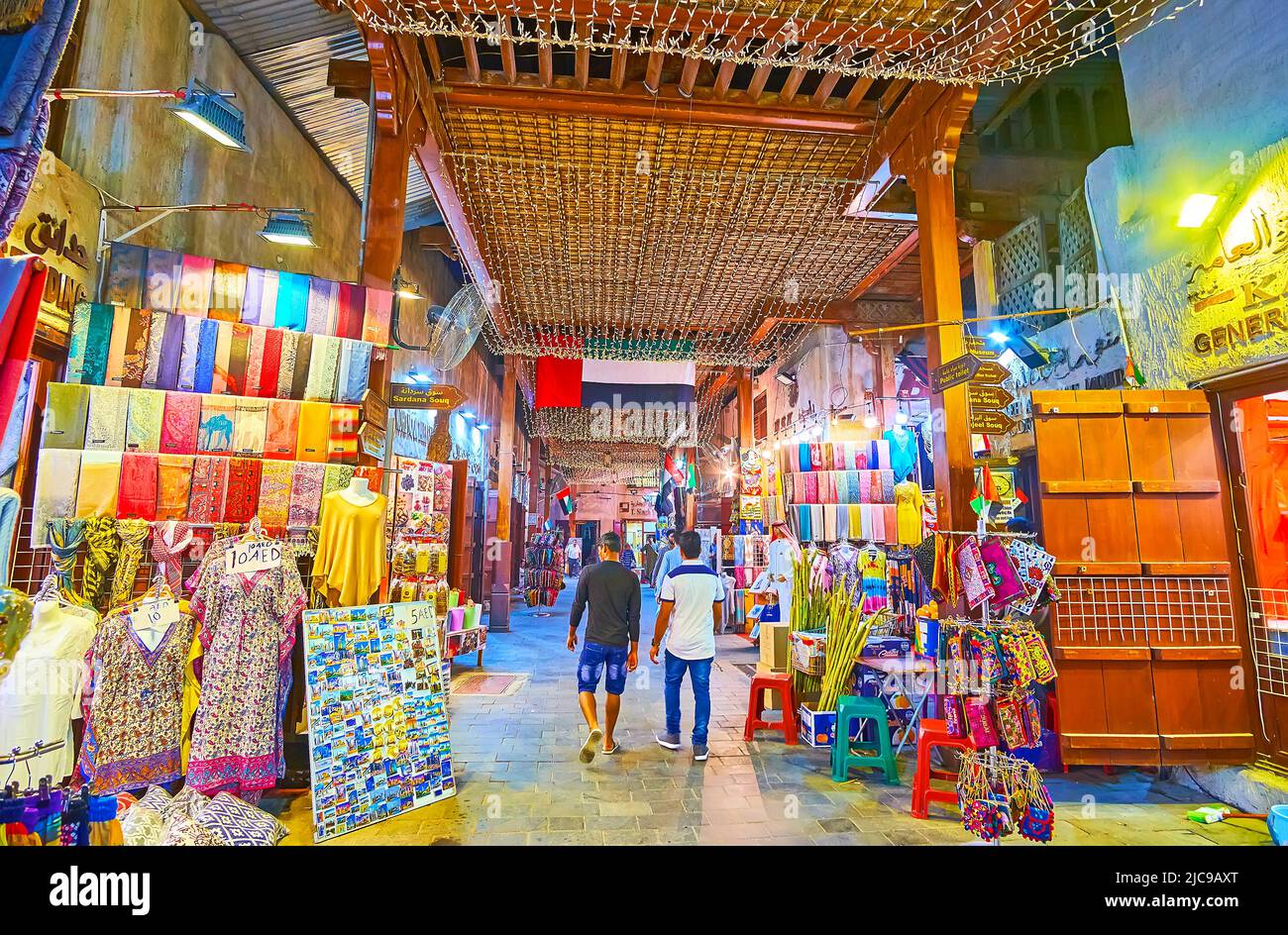 DUBAI, UAE MARCH 1, 2020 Dubai Old Souk (market) with tourist stalls