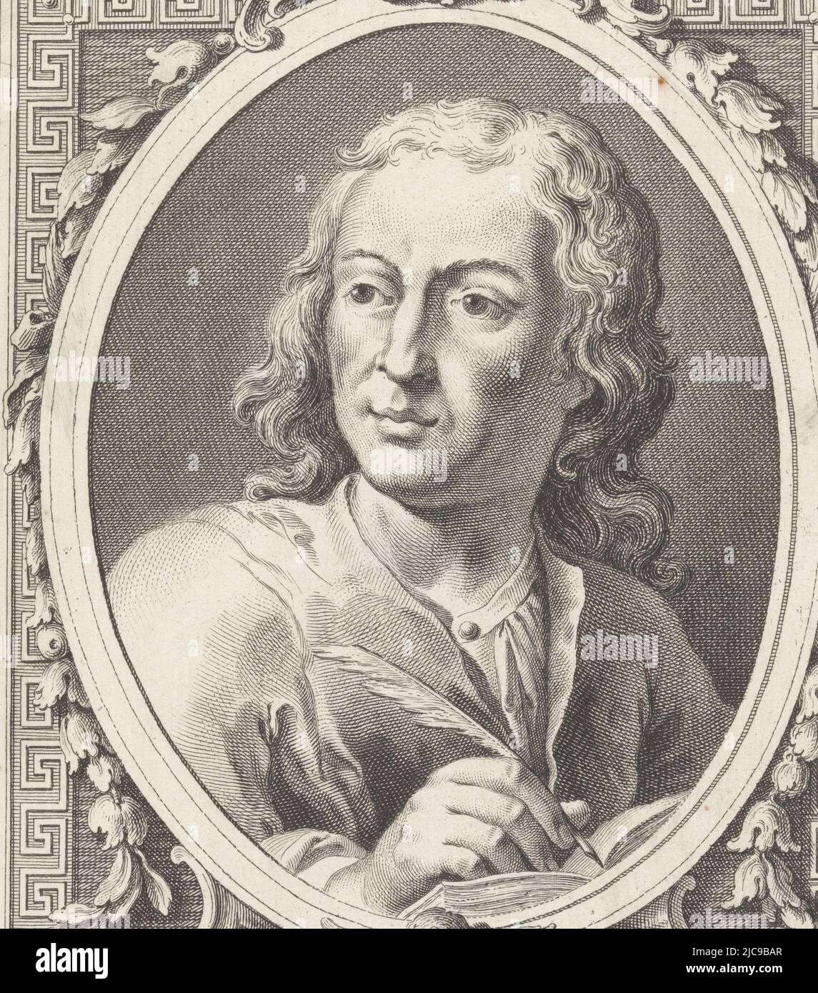 Portrait of art historian and painter Filippo Baldinucci, Portrait of Filippo Baldinucci, print maker: Antonio Baratta, (mentioned on object), Italy, 1734 - 1787, paper, engraving, h 196 mm × w 141 mm Stock Photo