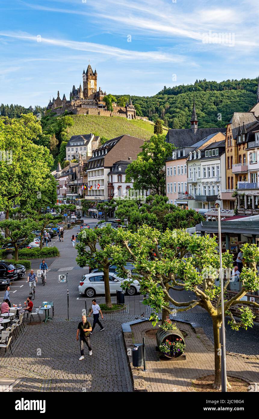 Cochem, Rhineland-Palatinate, Germany - 21 May 2022: The Reichsburg Cochem (Imperial Castle Cochem) on a hill over the Moselle river. Stock Photo