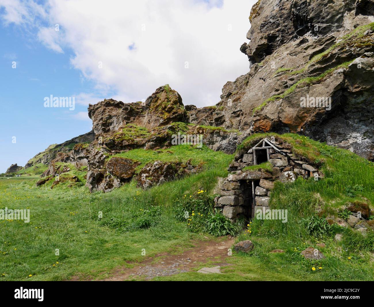 Beautiful landscape with typical turf houses in Southern Iceland. High quality photo Stock Photo
