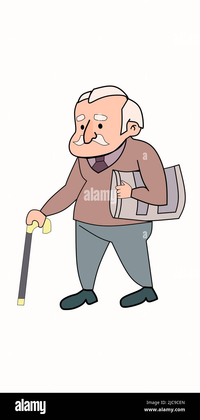 Old Man with walking stick.Indian Elderly Old man illustration cartoon character download Stock Photo