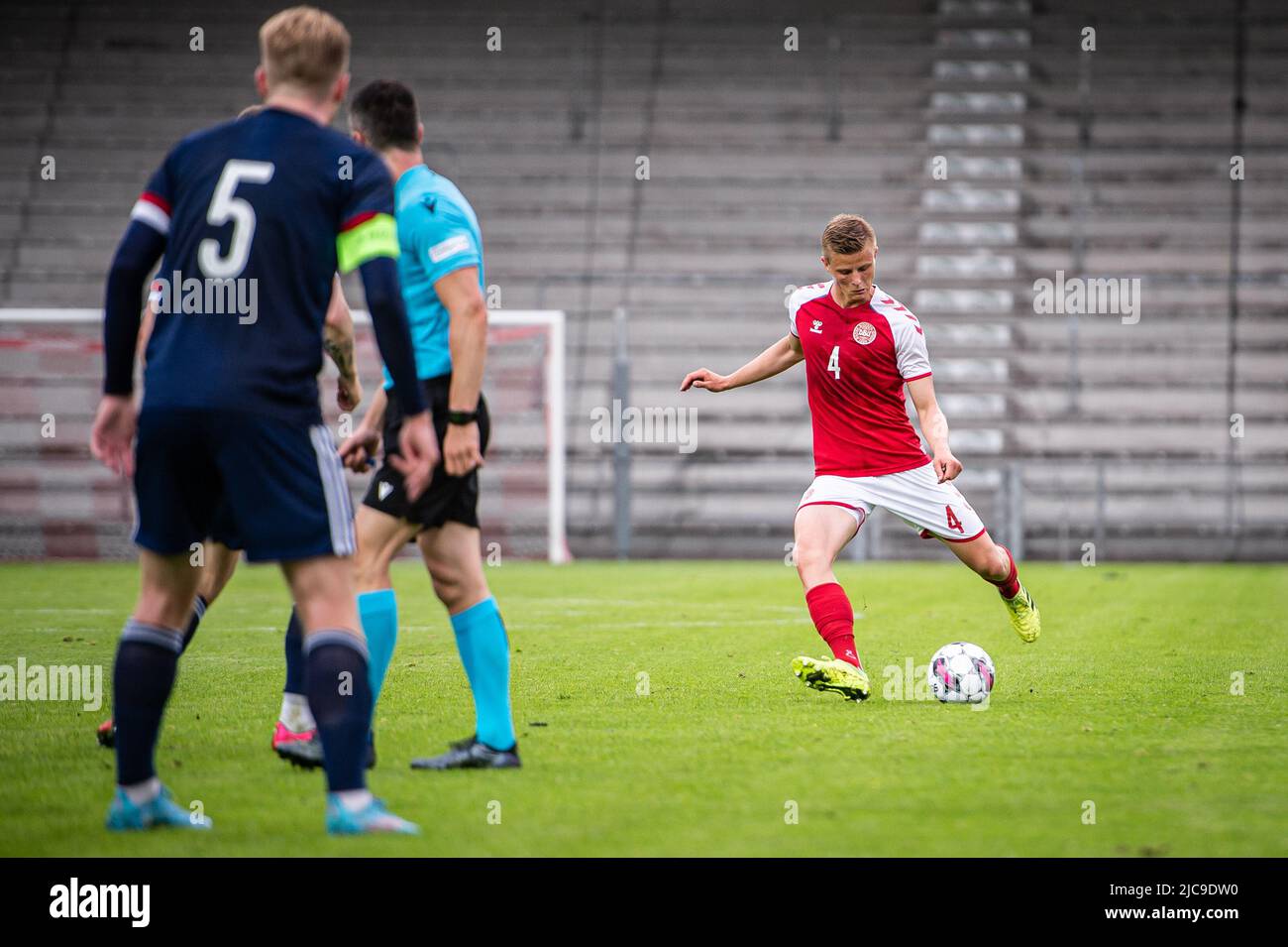 Vejle, Denmark. 10th June, 2022. Frederik Winther (4) of Denmark seen during the U21 qualifier match between Denmark and Scotland at Vejle Stadion in Vejle. (Photo Credit: Gonzales Photo/Alamy Live News Stock Photo