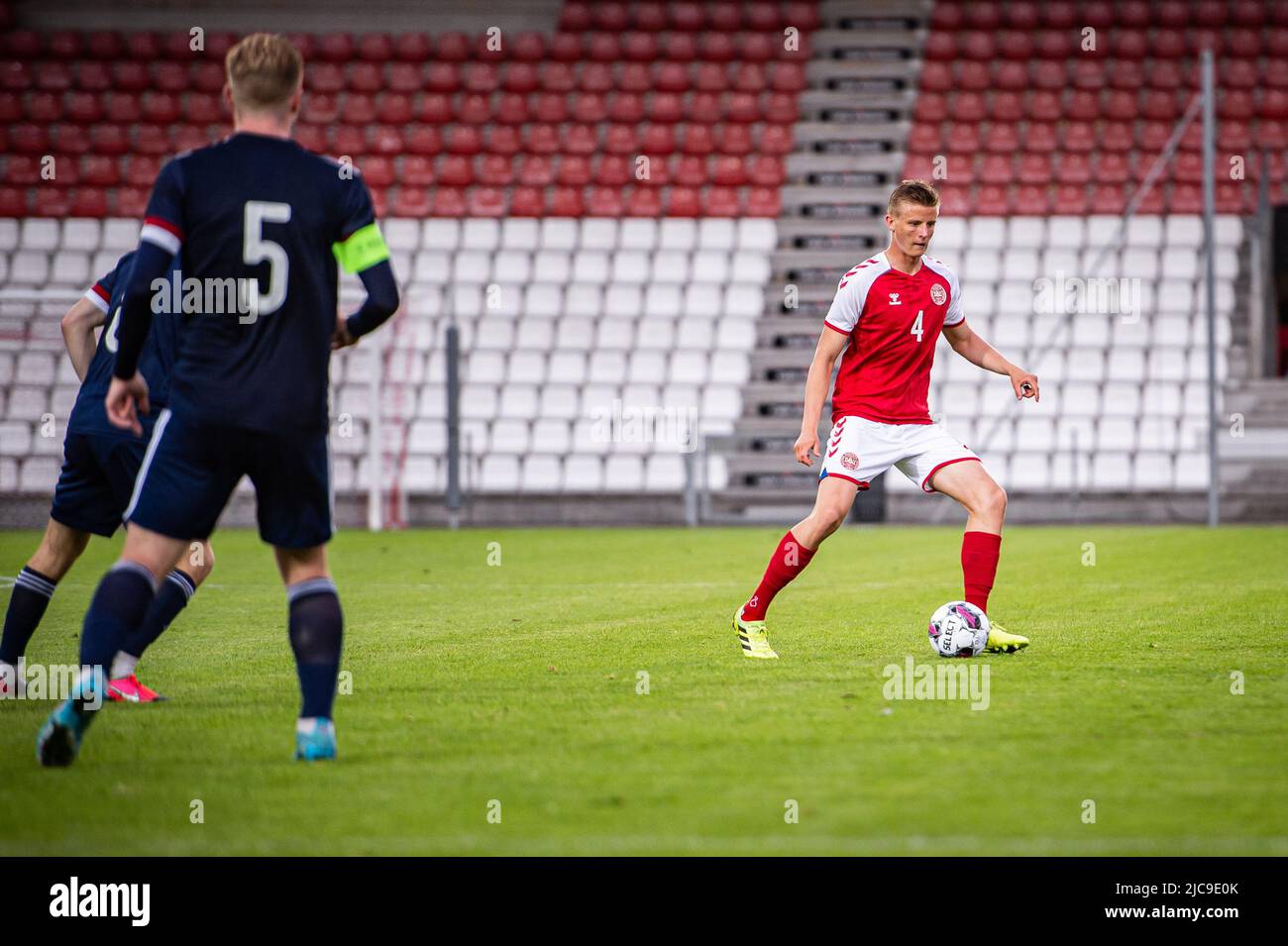 Vejle, Denmark. 10th June, 2022. Frederik Winther (4) of Denmark seen during the U21 qualifier match between Denmark and Scotland at Vejle Stadion in Vejle. (Photo Credit: Gonzales Photo/Alamy Live News Stock Photo