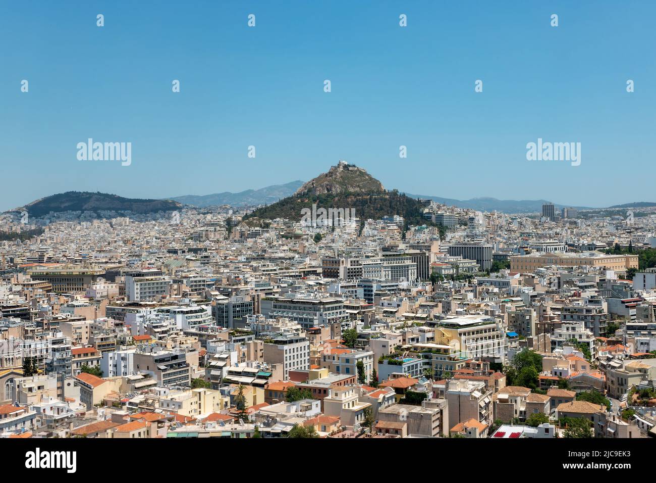 Lycabettus Hill and surrounding streets, viewed from The Acropolis Stock Photo