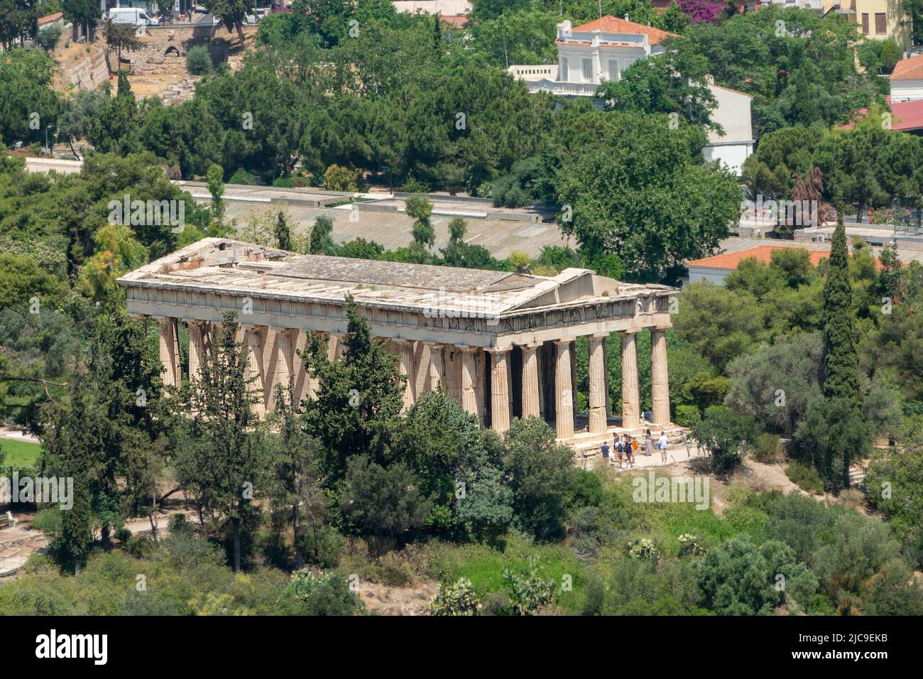 The Hephaisteion - Temple of Hephaestus at the Agora of Athens, Greece. Built circa 450 BCE. Viewed from the Acropolis. Stock Photo