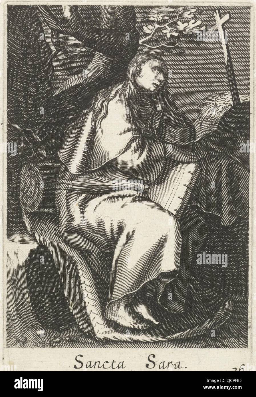Saint Sarah of Libya as a Hermitess Sancta Sara Hermits Sacra Eremus Ascetriarum , Boëtius Adamsz. Bolswert, Abraham Bloemaert, print maker: anonymous, 1590 - 1662, paper, engraving, h 140 mm × w 93 mm Stock Photo