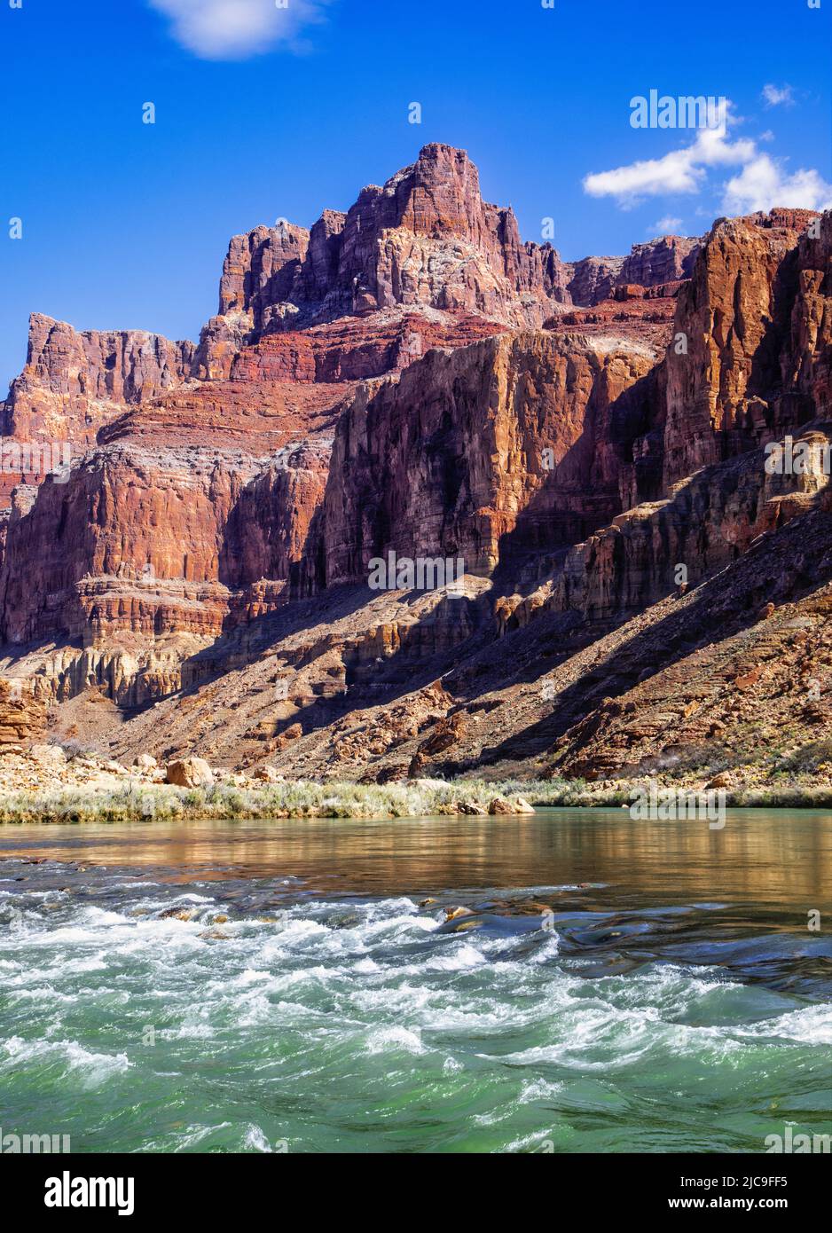 The Colorado River takes a turn where it connects with the Little Colorado River in the Grand Canyon of Arizona. Stock Photo
