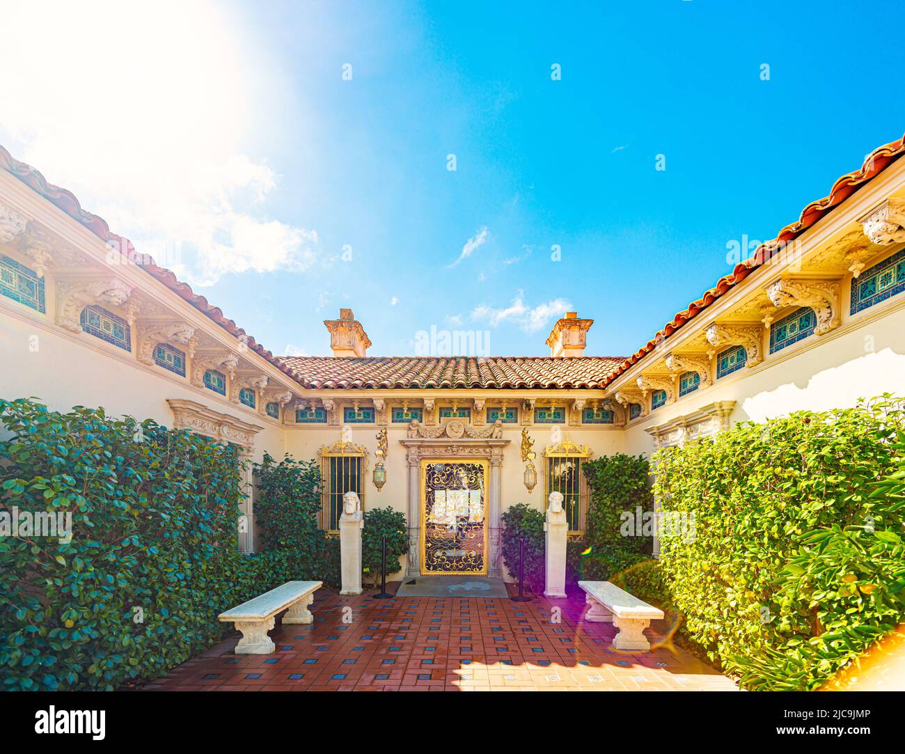 Hearst Castle, United States of America - November 1, 2016: Outdoor yard of mansion on sunny day Stock Photo
