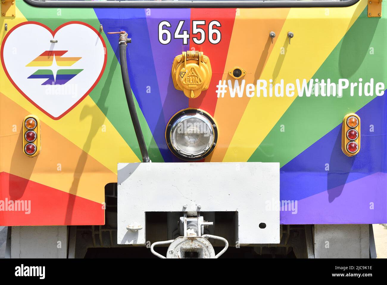 Vienna, Austria, 11th Jun, 2022. 26th Rainbow Parade over the Wiener Ringstrasse. Vienna tram in the colors of the rainbow. Credit: Franz Perc/Alamy Live News Stock Photo