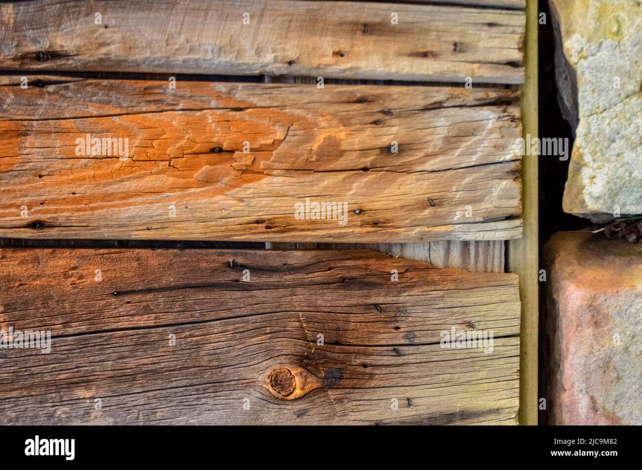 Wooden background, vintage rotten planks that survived on an old 18th ...