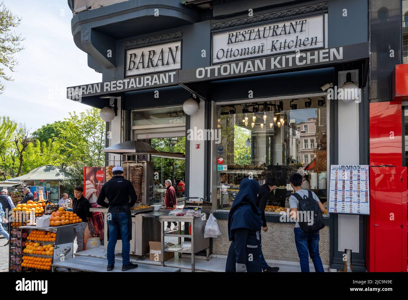 Street food stand and restaurant. Istanbul, Türkiye. Stock Photo