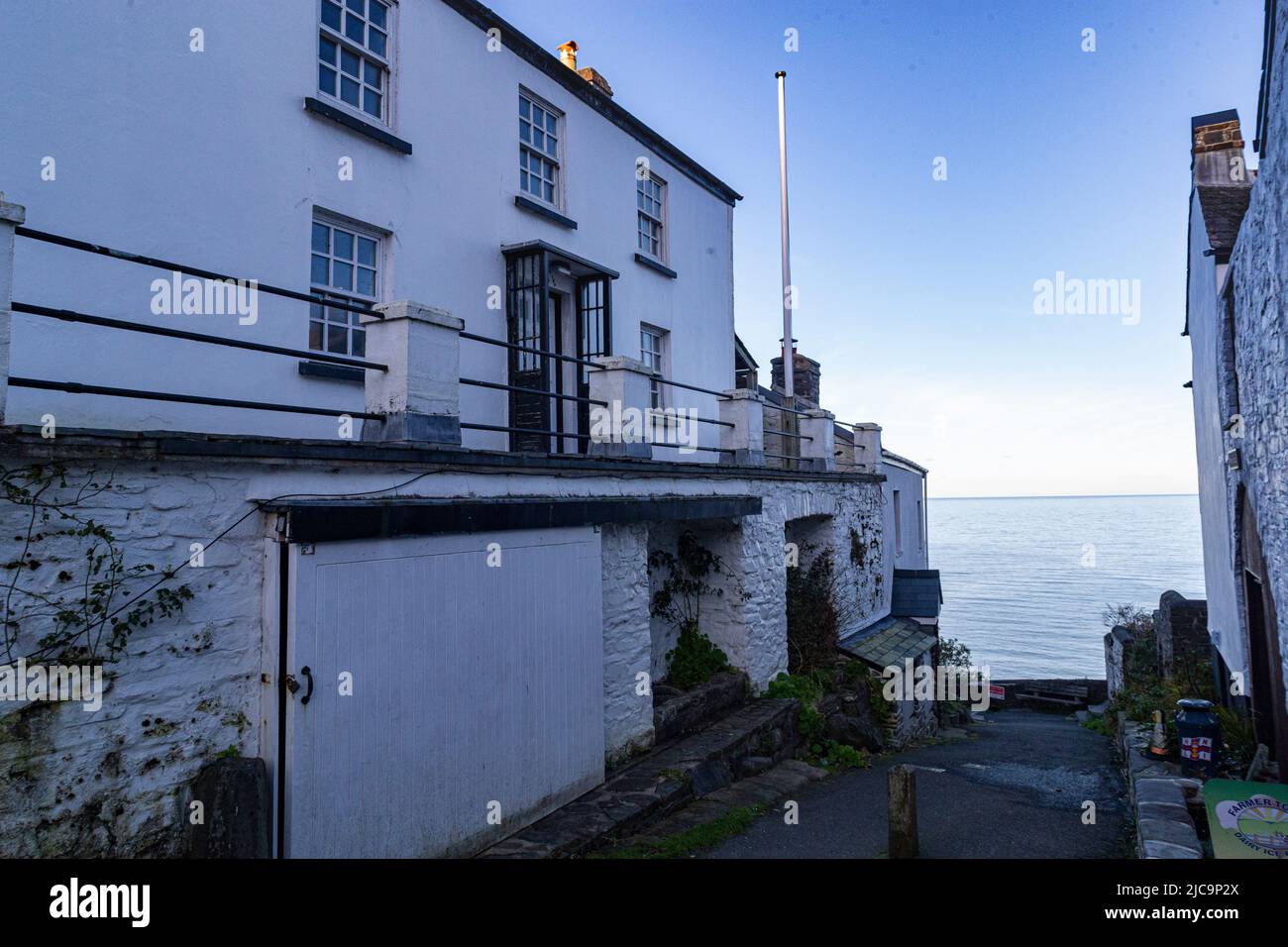 Bucks Mills Village on the North Devon Coast. Road Ends With Cottages and Glimpse of Atlantic Ocean #2. Stock Photo