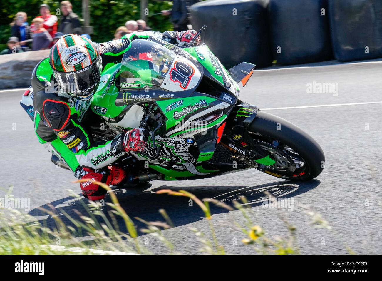 Douglas, Isle Of Man. 11th June, 2022. Peter Hickman (1000 BMW) representing the Gas Monkey Garage by FHO Racing team on his way to winning the 2022 Milwaukee Senior TT at the Isle of Man, Douglas, Isle of Man on the 11 June 2022. Photo by David Horn. Credit: PRiME Media Images/Alamy Live News Stock Photo