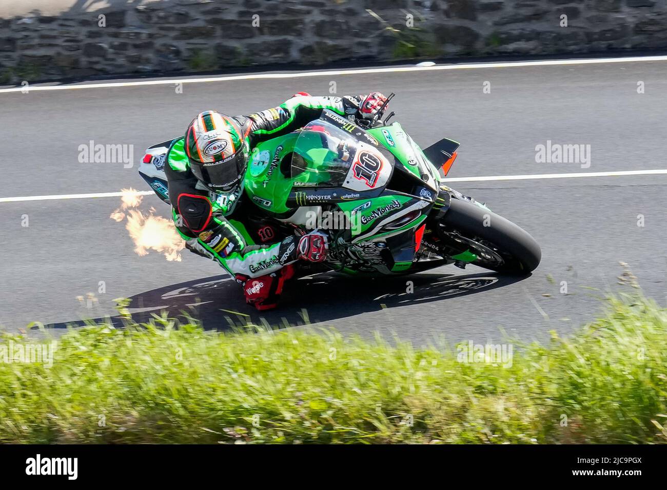 Douglas, Isle Of Man. 11th June, 2022. Peter Hickman (1000 BMW) representing the Gas Monkey Garage by FHO Racing team on his way to winning the 2022 Milwaukee Senior TT at the Isle of Man, Douglas, Isle of Man on the 11 June 2022. Photo by David Horn. Credit: PRiME Media Images/Alamy Live News Stock Photo