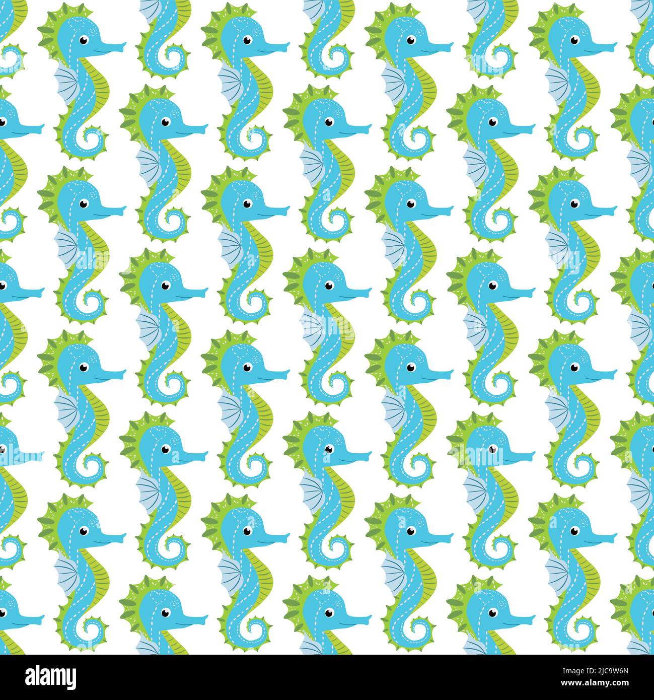 Cute seahorses cartoon seamless pattern. Hand drawn ocean animals ...