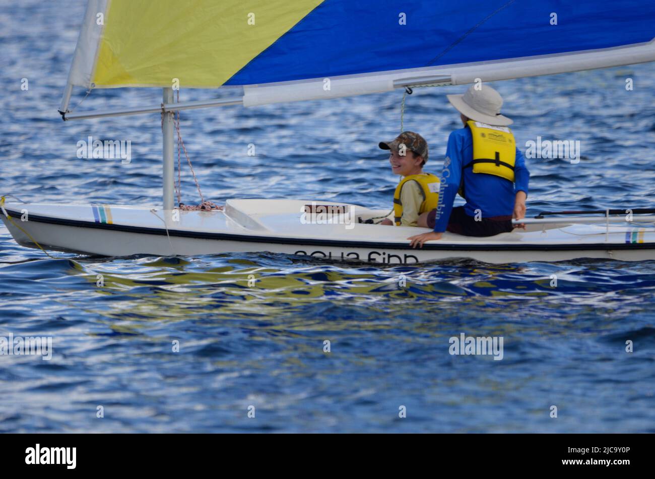 A summer youth sailing school intended for kids to learn the basics of sailing Stock Photo