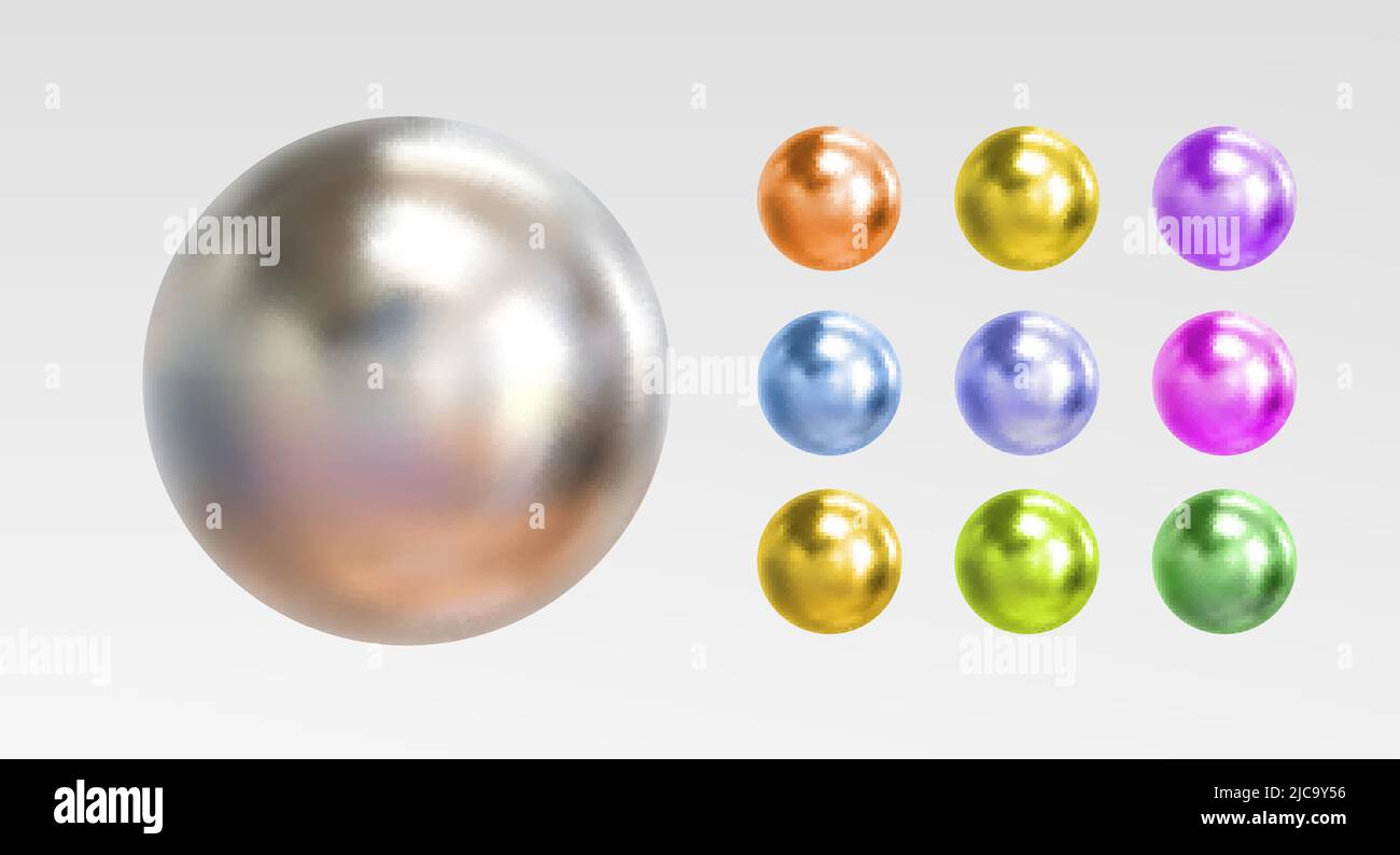 Set of colorful spheres isolated on white background. 3d color metal