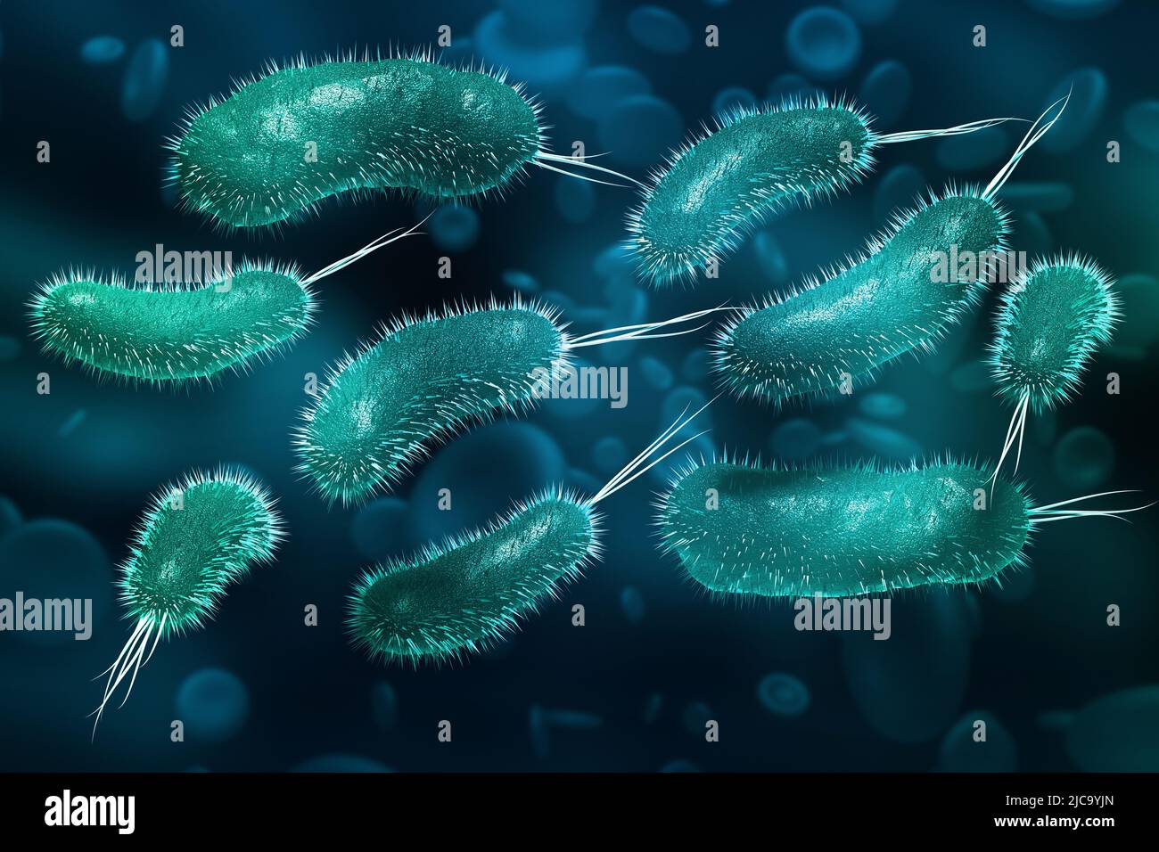 Microbes under a microscope. Viruses and microorganisms. 3d illustration on the topic of scientific research Stock Photo