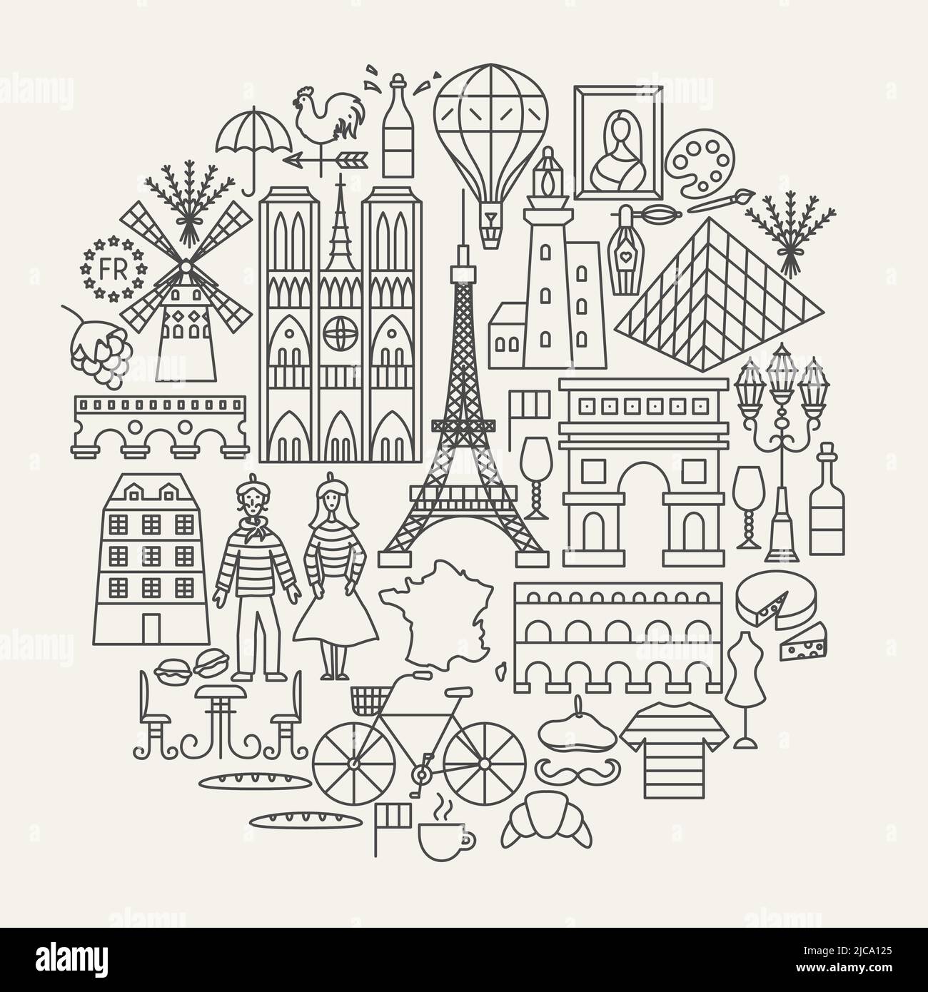 France Line Icons Circle Stock Vector Image & Art - Alamy