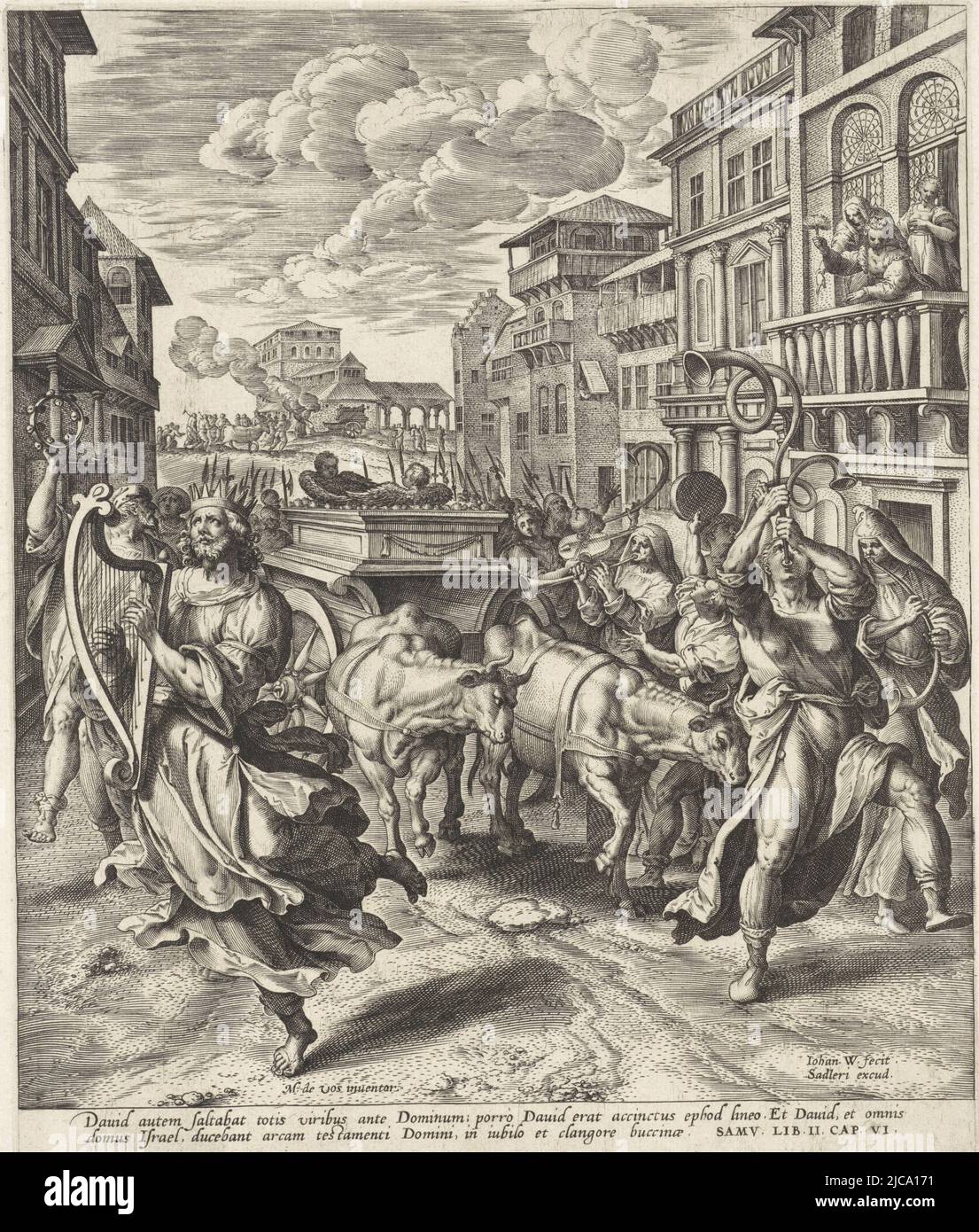 King David and the Israelites walk in front of the chariot carrying the