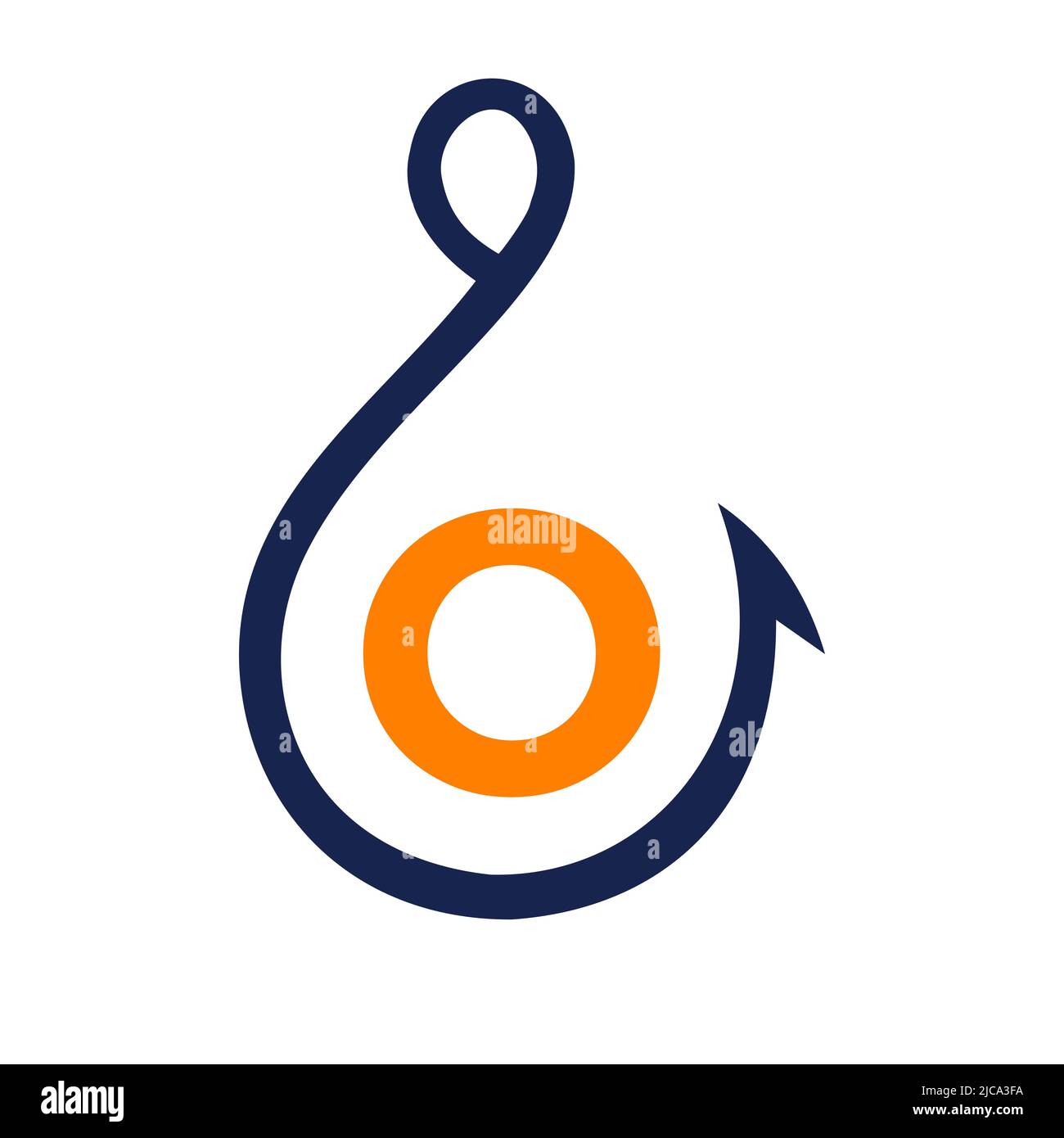 Fishing Logo On Letter O Sign, Fishing Hook Logo Template Stock
