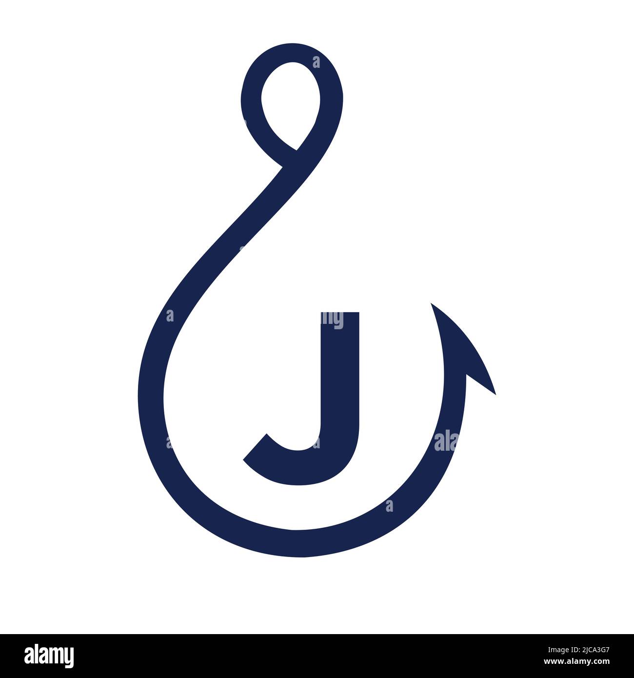 Fishing Logo On Letter J Sign, Fishing Hook Logo Template Stock Vector