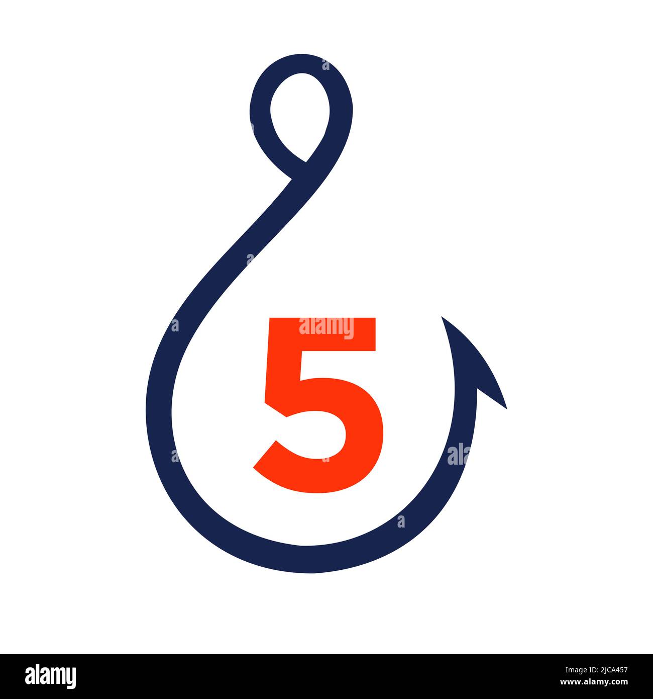 Fishing Logo On Letter 5 Sign, Fishing Hook Logo Template Stock Vector
