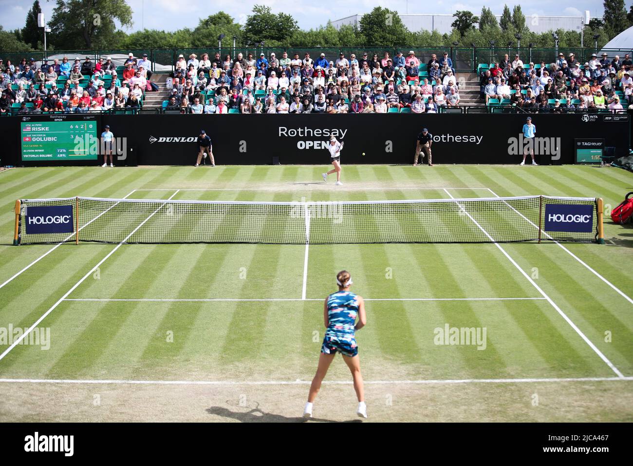 Switzerland's Sui Viktorija Golubic and USA’s Alison Riske compete on day eight of the Rothesay Open 2022 at Nottingham Tennis Centre, Nottingham. Picture date: Saturday June 11, 2022. Stock Photo