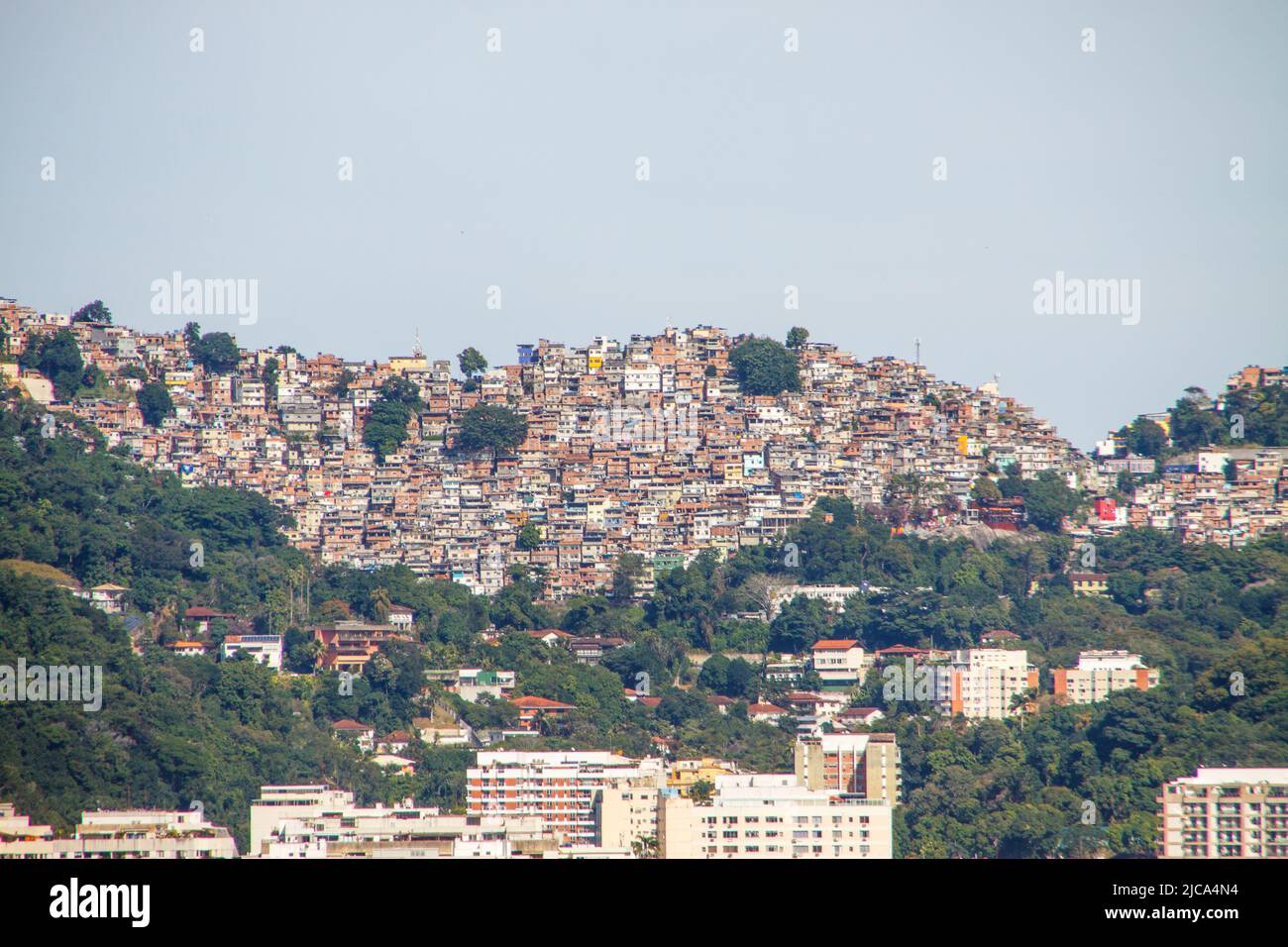 Rocinha Favela, view of Rodrigo de Freitas Lagoon in Rio de Janeiro. Stock Photo