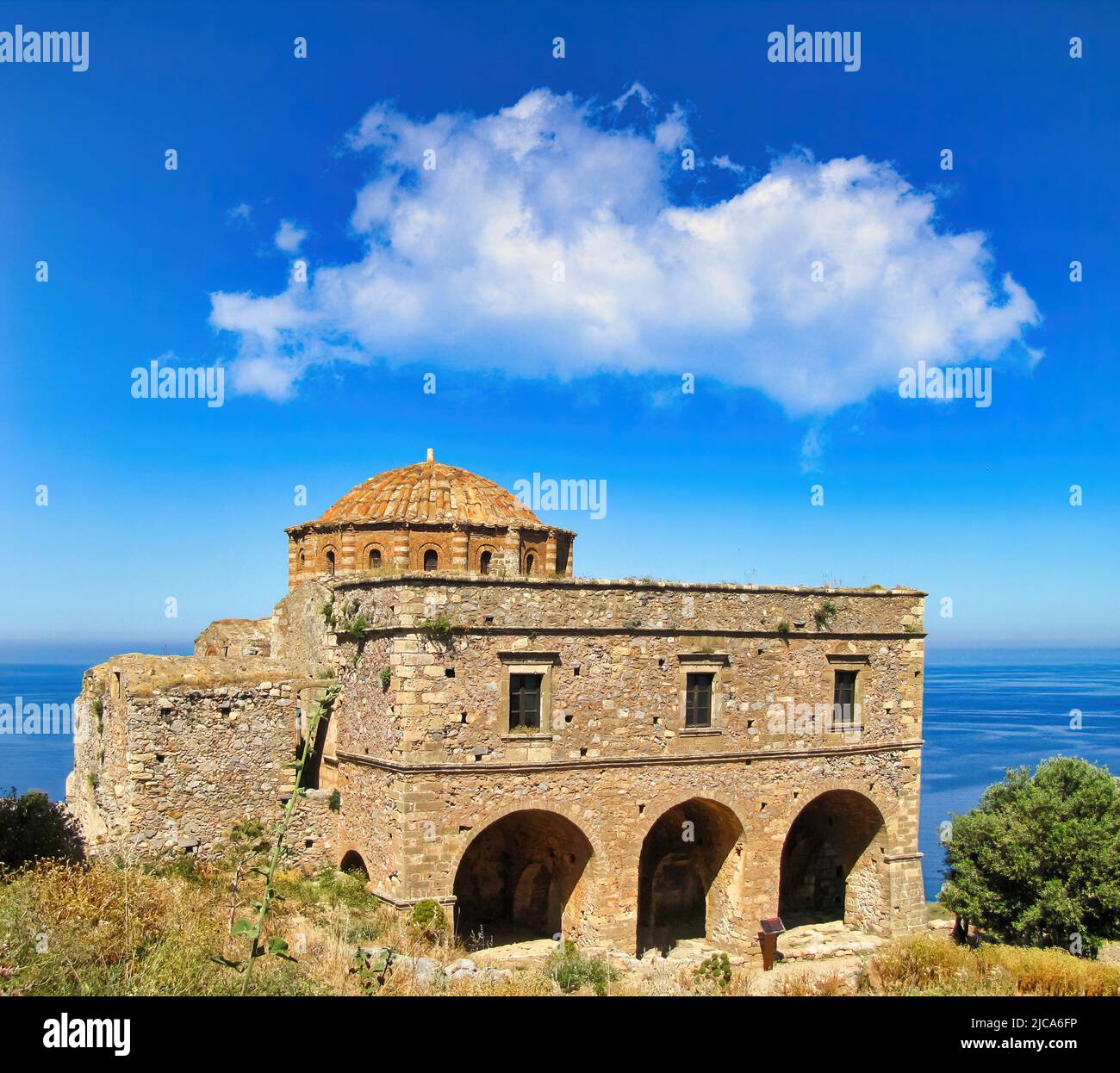 The medieval 'castle town' of Monemvasia, also known as 'The Greek Gibraltar', Lakonia, Peloponnese, Greece Stock Photo