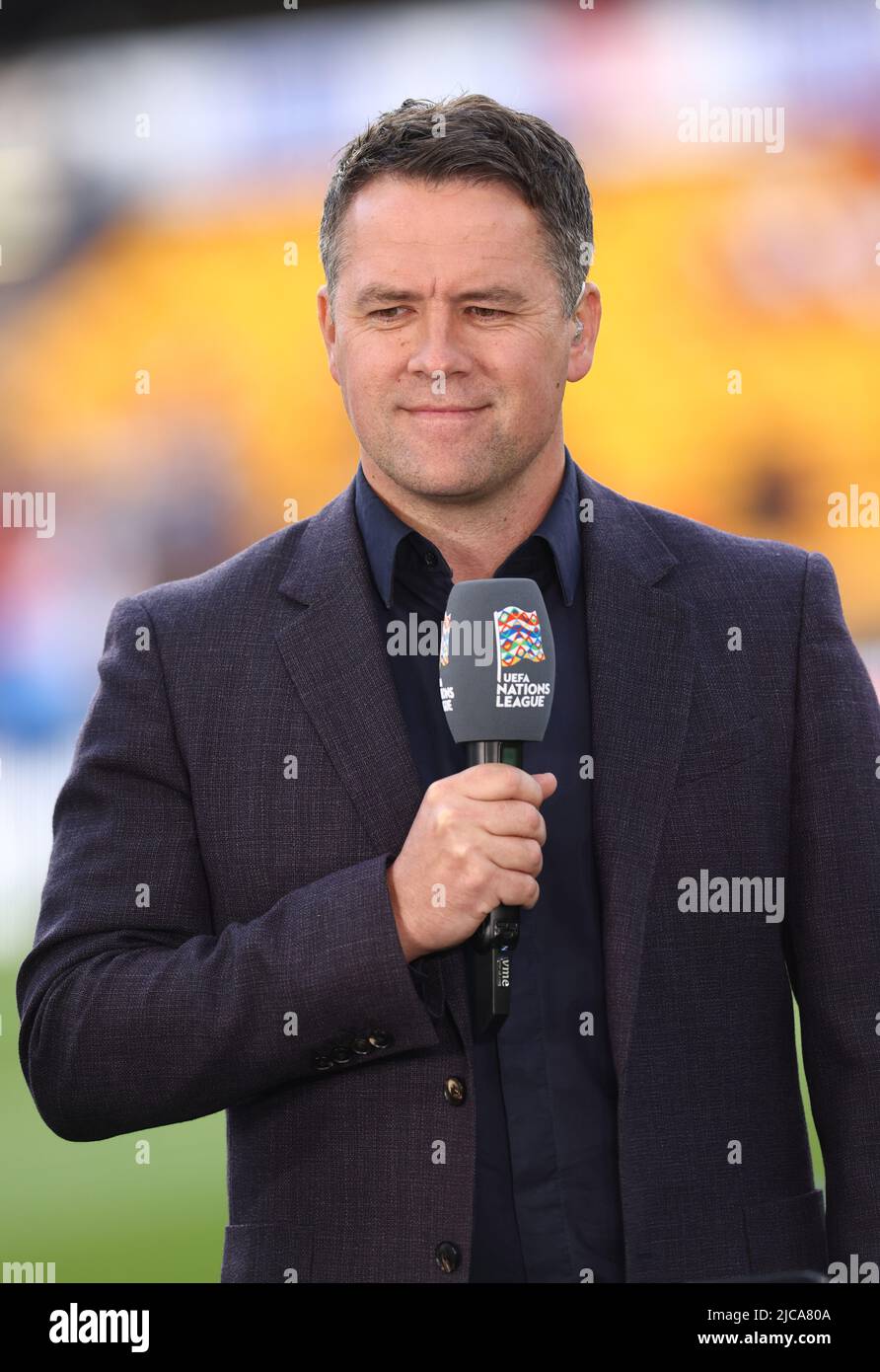 Wolverhampton, England, 11th June 2022.   Channel 4 pundit former player Michael Owen during the UEFA Nations League match at Molineux, Wolverhampton. Picture credit should read: Darren Staples / Sportimage Stock Photo