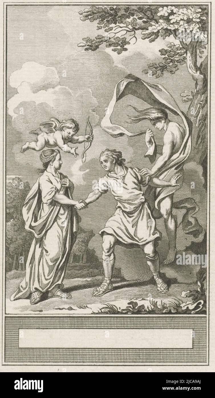 Contest between Fortune and Love, in the guise of Amor Love shows Semnon the beautiful woman Serine, with whom Semnon falls in love, Contest between Fortune and Love, print maker: Noach van der Meer (II), intermediary draughtsman: Jacobus Buys, publisher: Johannes Allart, (possibly), Amsterdam, 1777, paper, etching, h 245 mm × w 150 mm Stock Photo