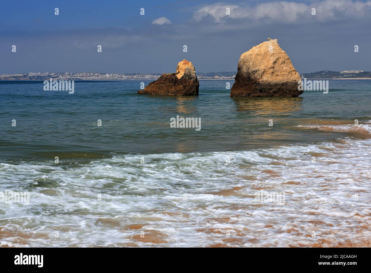 Seastacks in the Praia dos Tres Irmaos Beach. Alvor Portimao-Porugal-314 Stock Photo