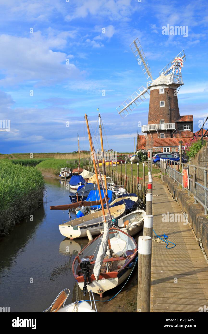 Cley windmill by the River Glaven on the Peddars Way and Norfolk Coast Path, Cley on the Sea, Norfolk, England, UK. Stock Photo