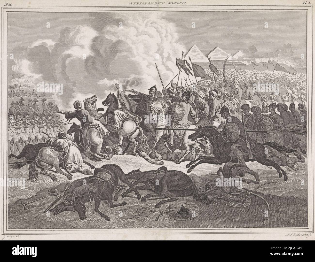 The Battle of the Pyramids on July 21, 1798 between the French and the ...