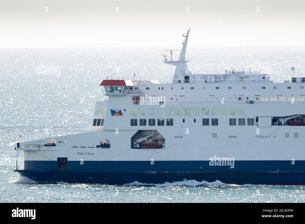 A P&O ferries ferry near the White Cliffs of Dover in Dover, England, United Kingdom. Stock Photo