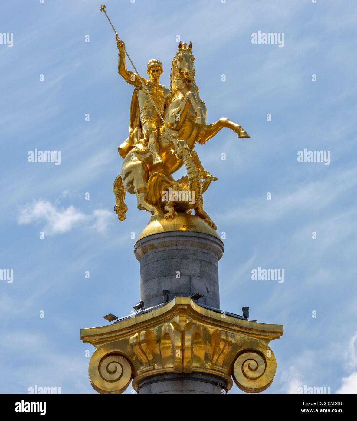 Tbilisi, Georgia - May 17 2022: Liberty or Freedom Square and St George Monument Stock Photo