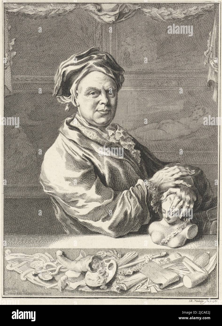 Portrait of Amsterdam art lover Gerrit Braamcamp, Portrait of Gerrit Braamcamp, print maker: Reinier Vinkeles (I), (mentioned on object), intermediary draughtsman: Jacob Xavery, Amsterdam, 1766, paper, etching, engraving, h 213 mm × w 153 mm Stock Photo