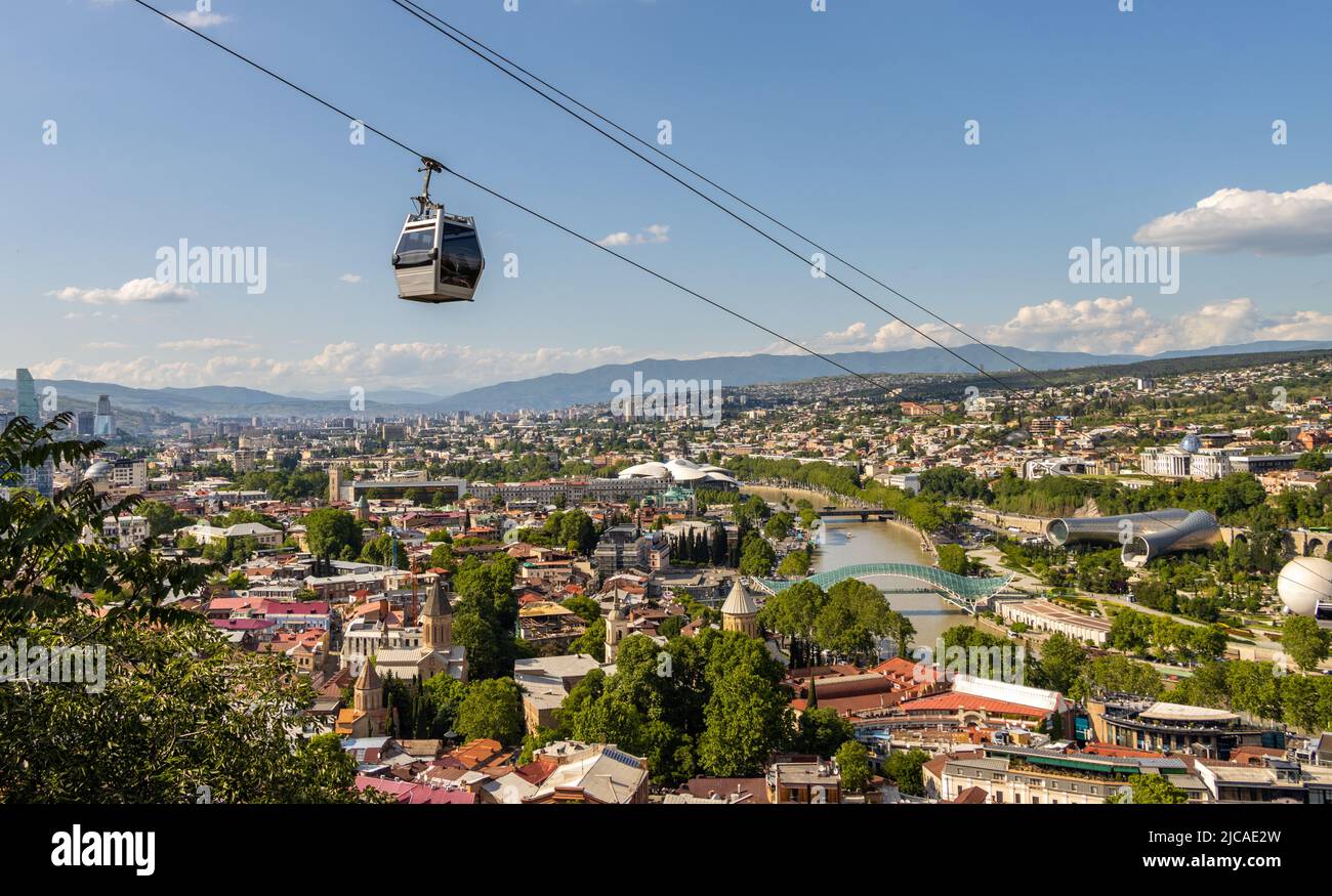 Tbilisi city and Tbilisi cable car general view. Georgia Stock Photo