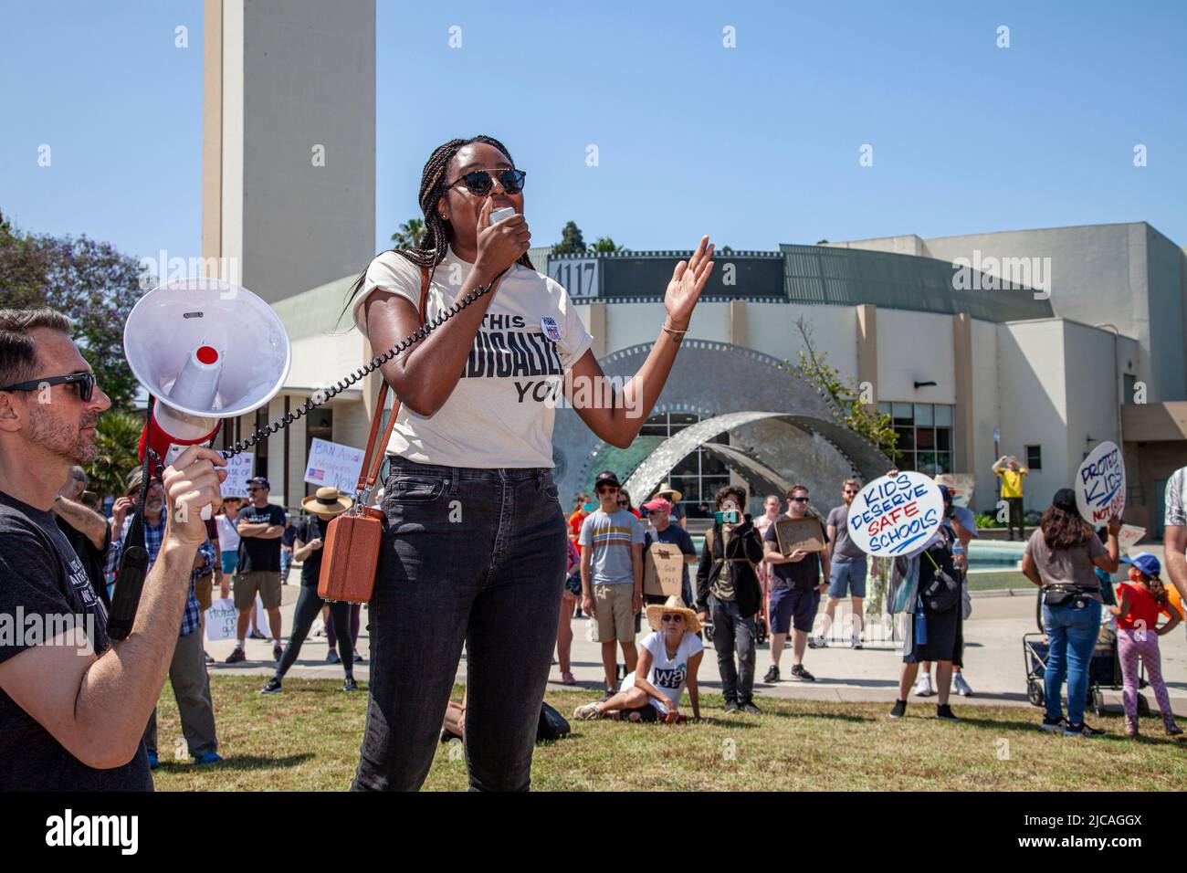 Council member Yasmine-Imani McMorrin is the first African American woman elected to the Culver City City Council. March for Life rally in Culver City June 11 2022, Los Angeles, California, USA Stock Photo