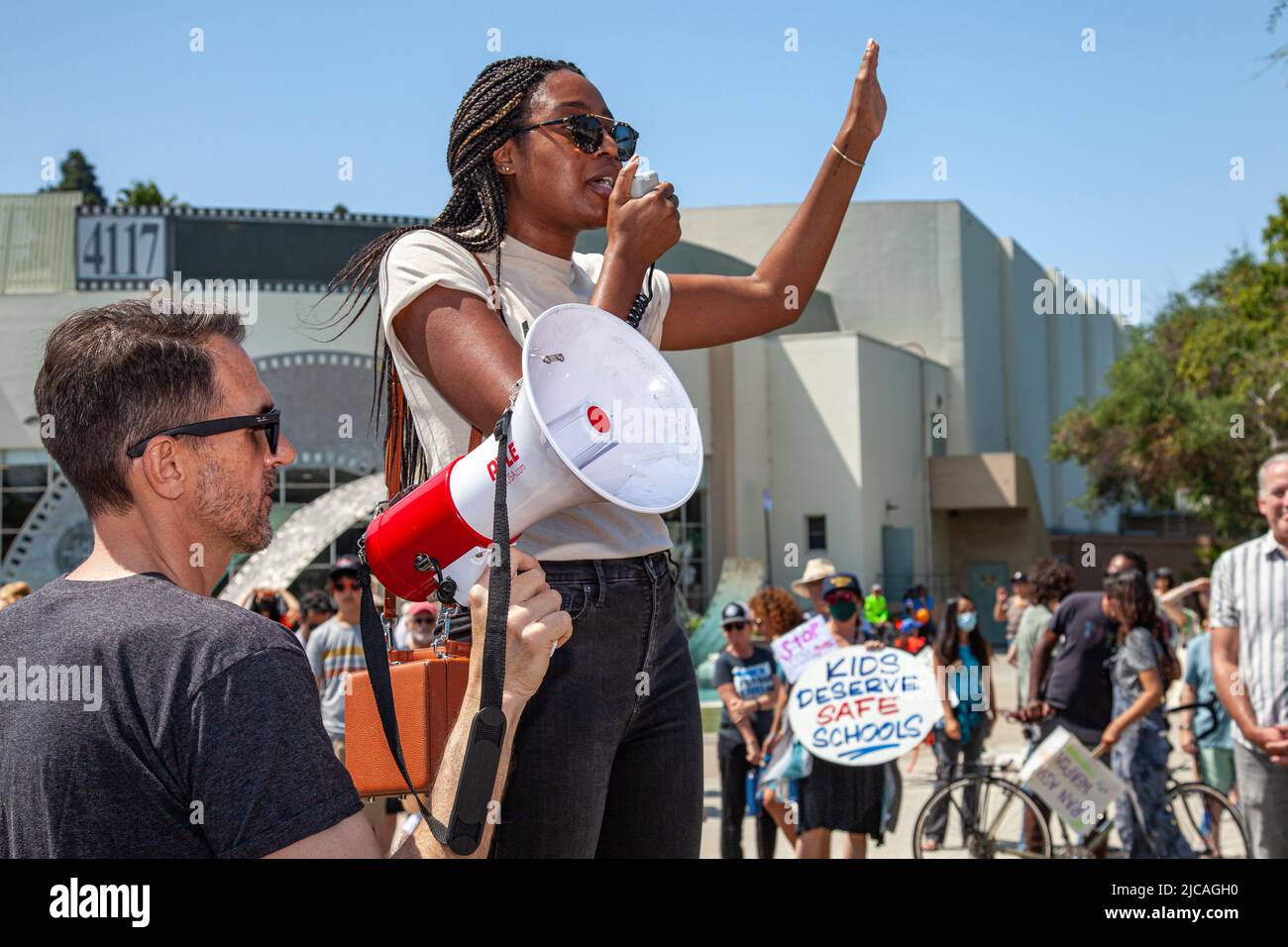 Council member Yasmine-Imani McMorrin is the first African American woman elected to the Culver City City Council. March for Life rally in Culver City June 11 2022, Los Angeles, California, USA Stock Photo