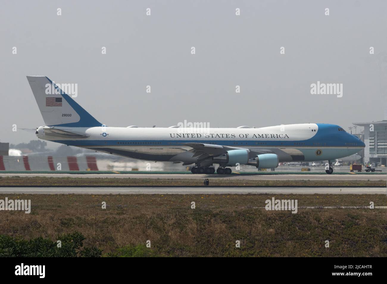 Air Force One, VC-25, with President Biden aboard shown leaving from Los Angeles International Airport, California, USA on June 11, 2022. Stock Photo