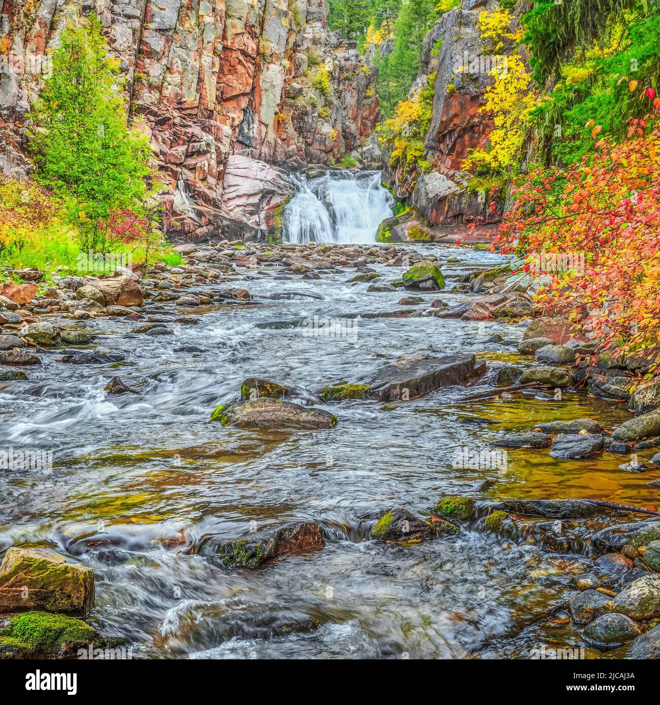 Sulphur Spring Color waterfall and fall colors along tenderfoot creek in the little belt ...