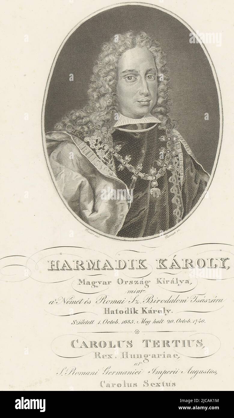Portrait of Charles VI, Emperor of the Holy Roman Empire, print maker: Roman, (mentioned on object), intermediary draughtsman: Bauer, (mentioned on object), 1700 - 1799, paper, engraving, h 248 mm - w 182 mm Stock Photo