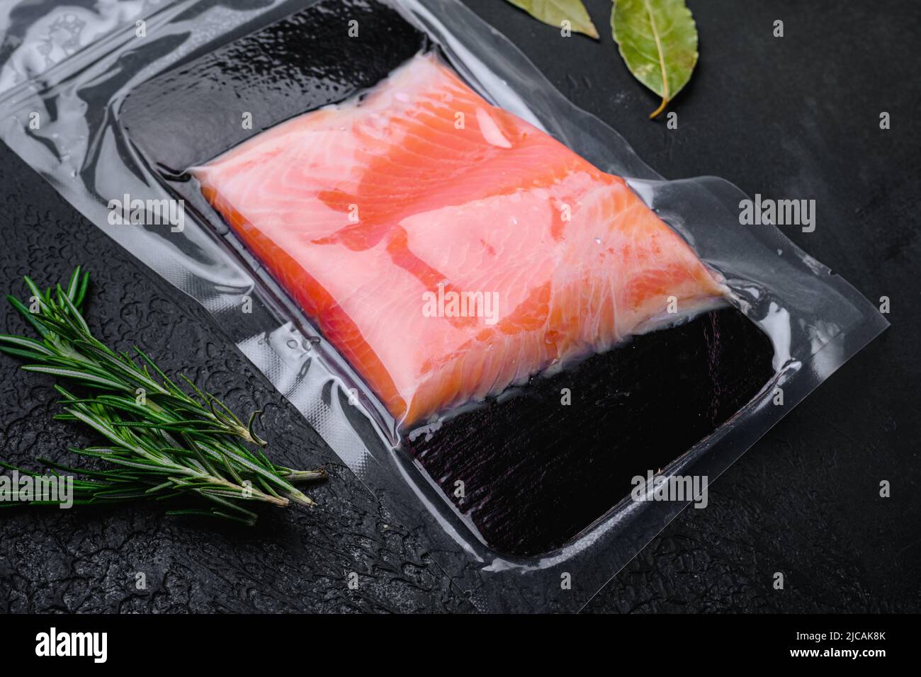 Fresh salmon fillet cut set, on black dark stone table background Stock ...