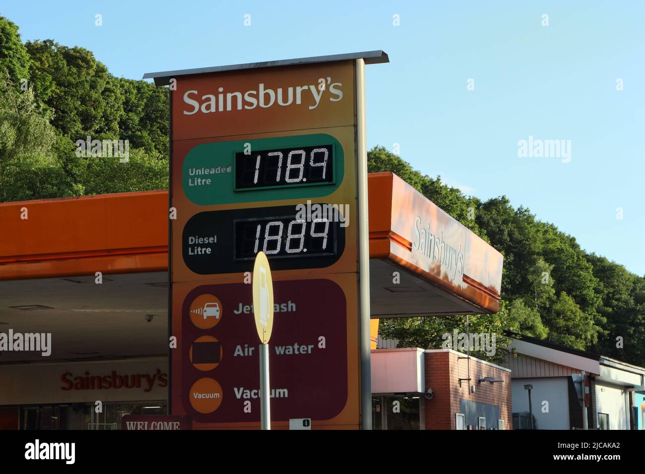 Sainsburys filling station, Diesel at £1.88 per litre. Sheffield england, cost of living fuel prices Stock Photo