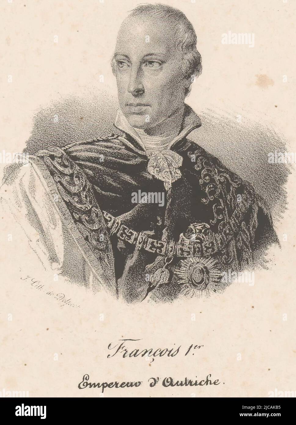 Portrait of Emperor Francis II Joseph Charles of Habsburg-Lorraine Franois 1er, empereur d'Autriche , print maker: anonymous, printer: veuve Delpech (Naudet), (mentioned on object), Paris, in or after 1818 - in or before 1842, paper, h 275 mm - w 181 mm Stock Photo