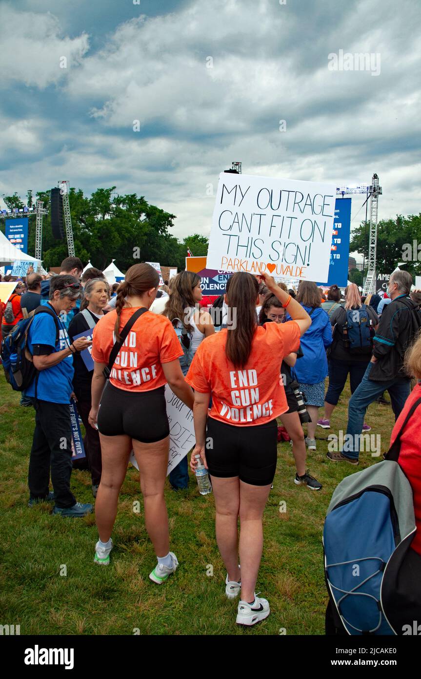 Washington DC, USA. 11th Jun, 2022. Demonstrators participate in the March for Our Lives anti gun violence protest. Kirk Treakle/Alamy Live News. Stock Photo